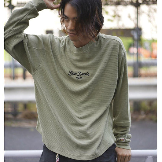 BEN DAVIS【EMBRO WAFFLE LONG TEE】刺繍ワッフル長袖Ｔシャツ