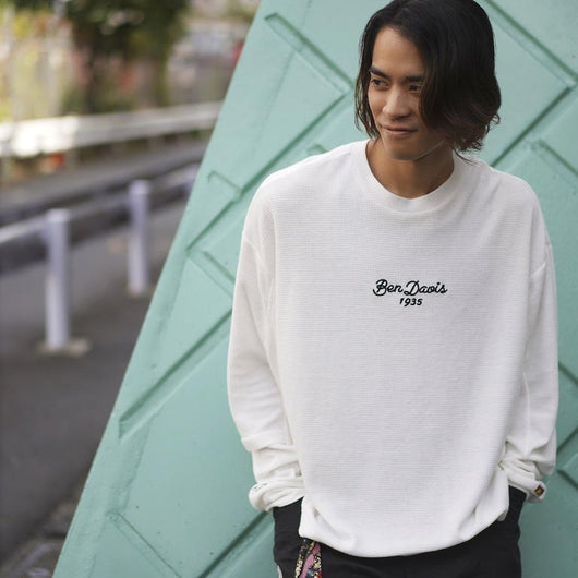 BEN DAVIS【EMBRO WAFFLE LONG TEE】刺繍ワッフル長袖Ｔシャツ