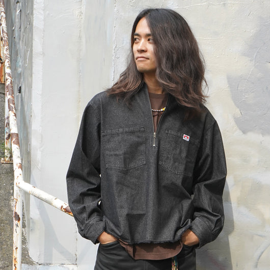 BEN DAVIS【Denim Fringe Half Zip LS】